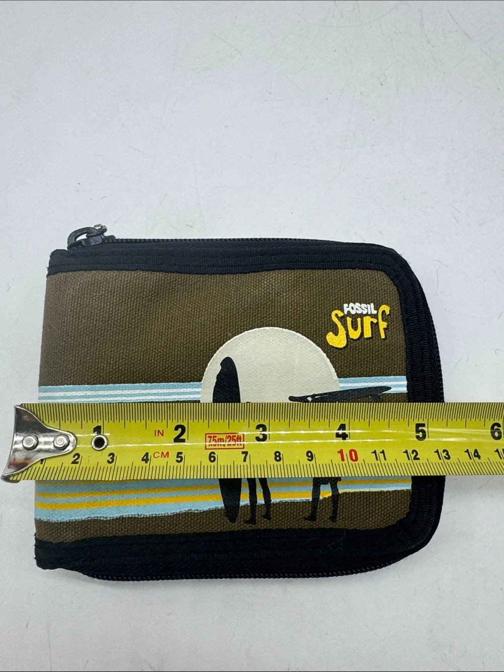Fossil Men's Brown Canvas Surf Zip Wallet with Black Trim